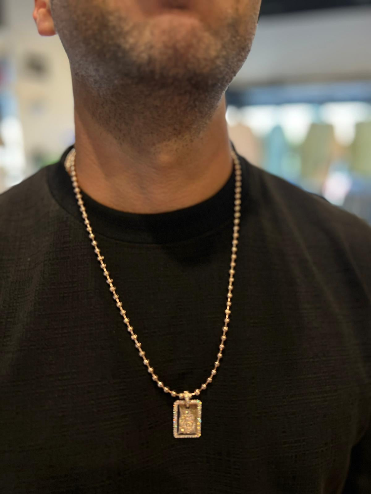 שרשרת רוז גולד כדורים + תליון דיסקית האש שלי