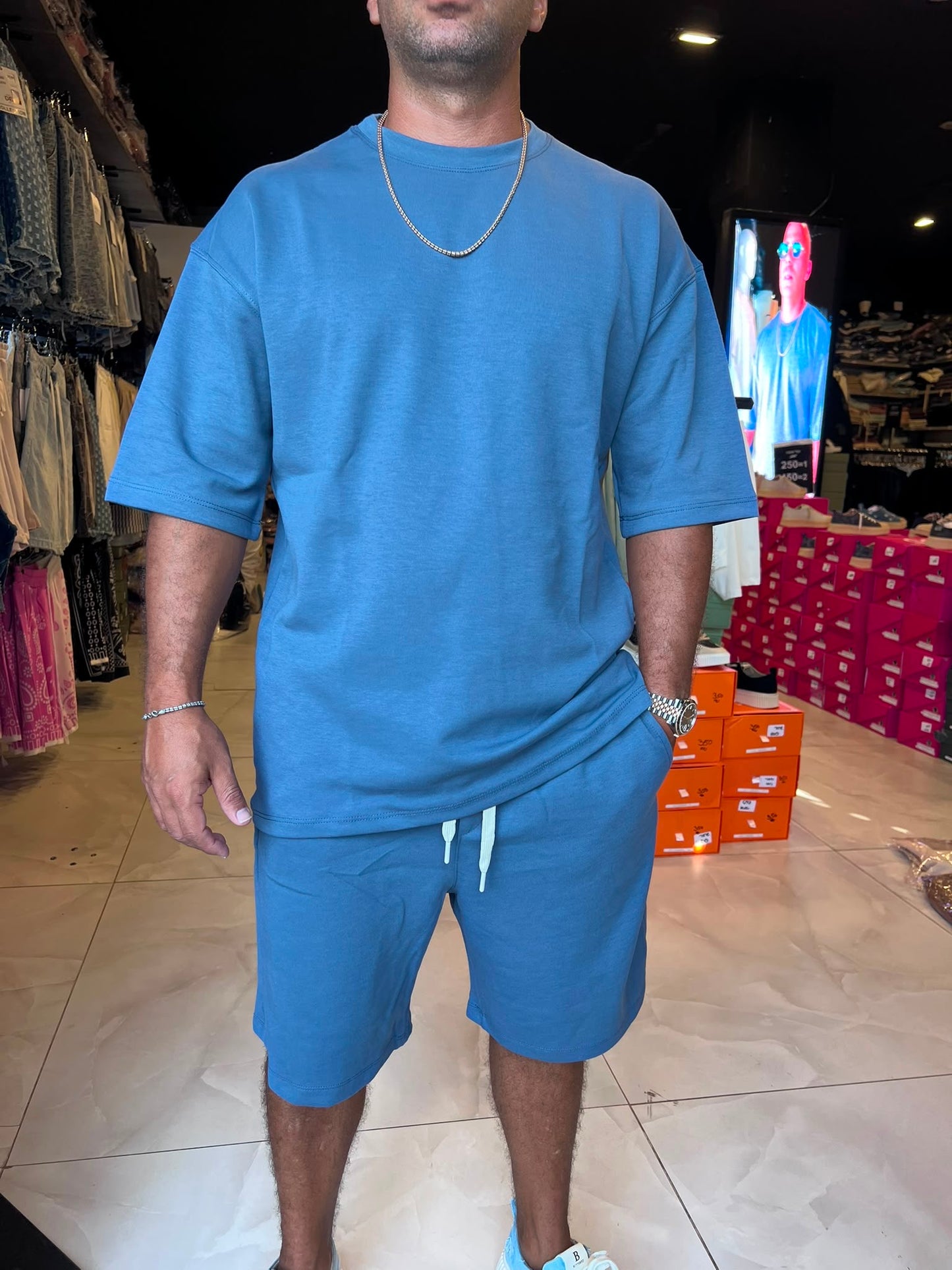 חליפת כותנה צבע ג׳ינס