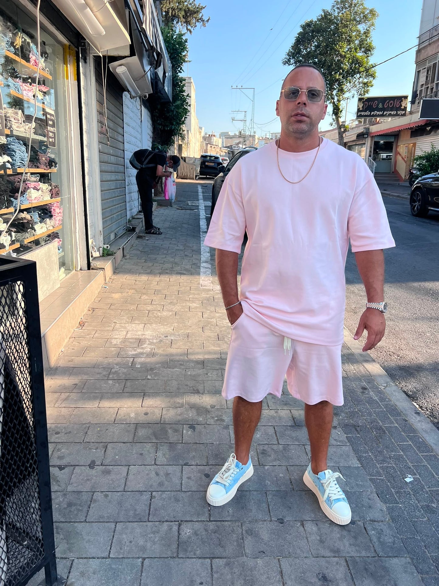 חליפת כותנה צבע ורוד בהיר