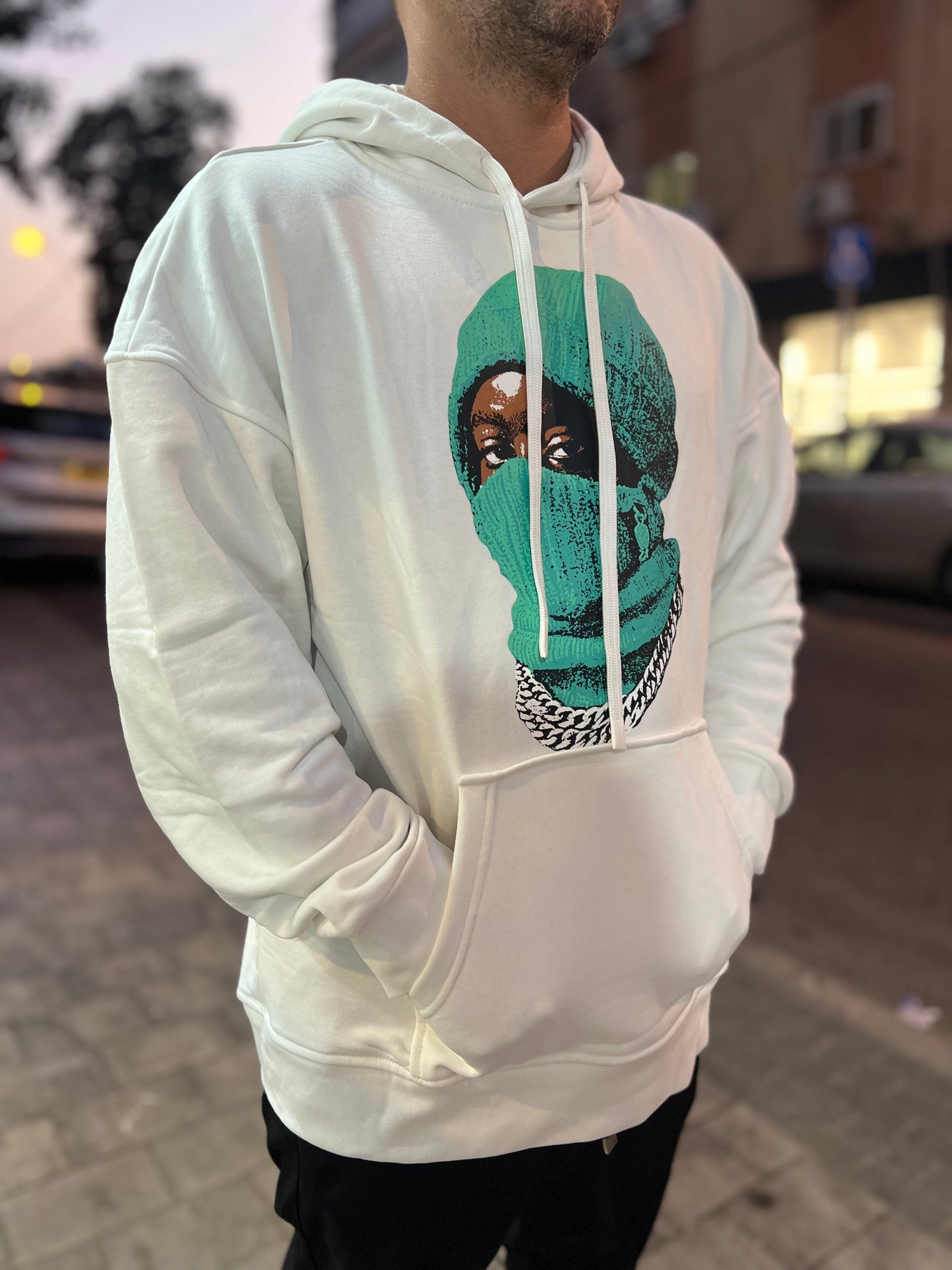 קפוצ׳ון מסכה עובר סייז לבן ירוק