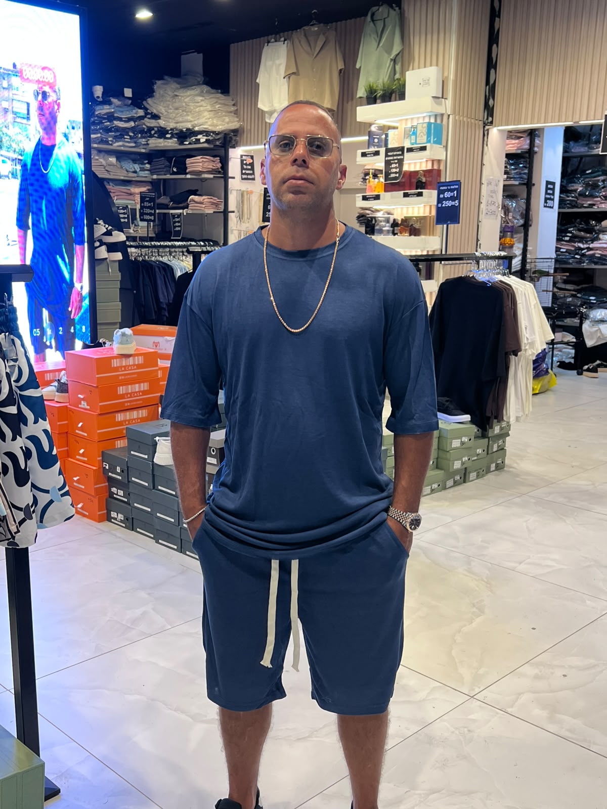 חליפת פשתן צבע כחול