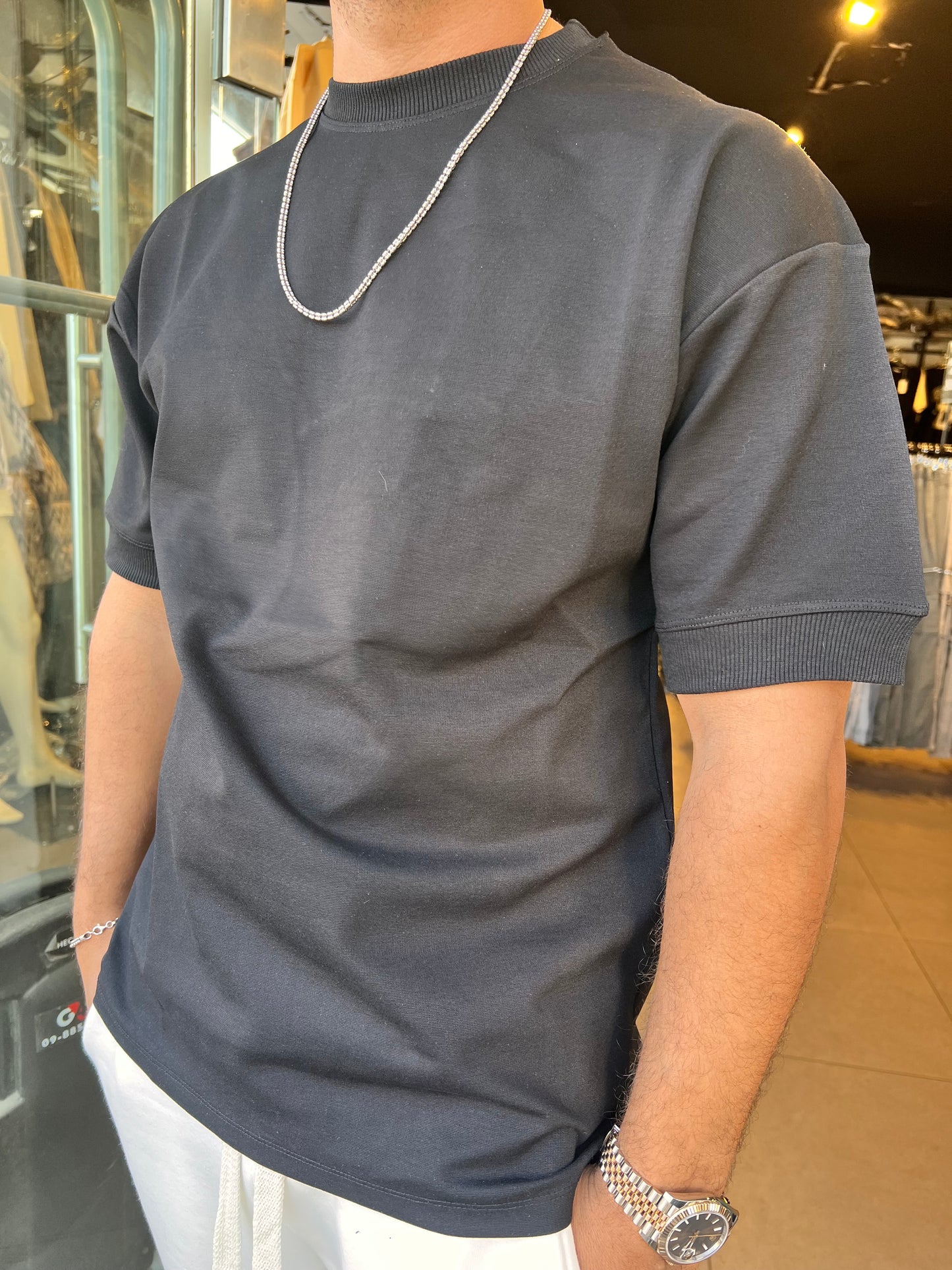 טישרט בד עבה מנגט שחור