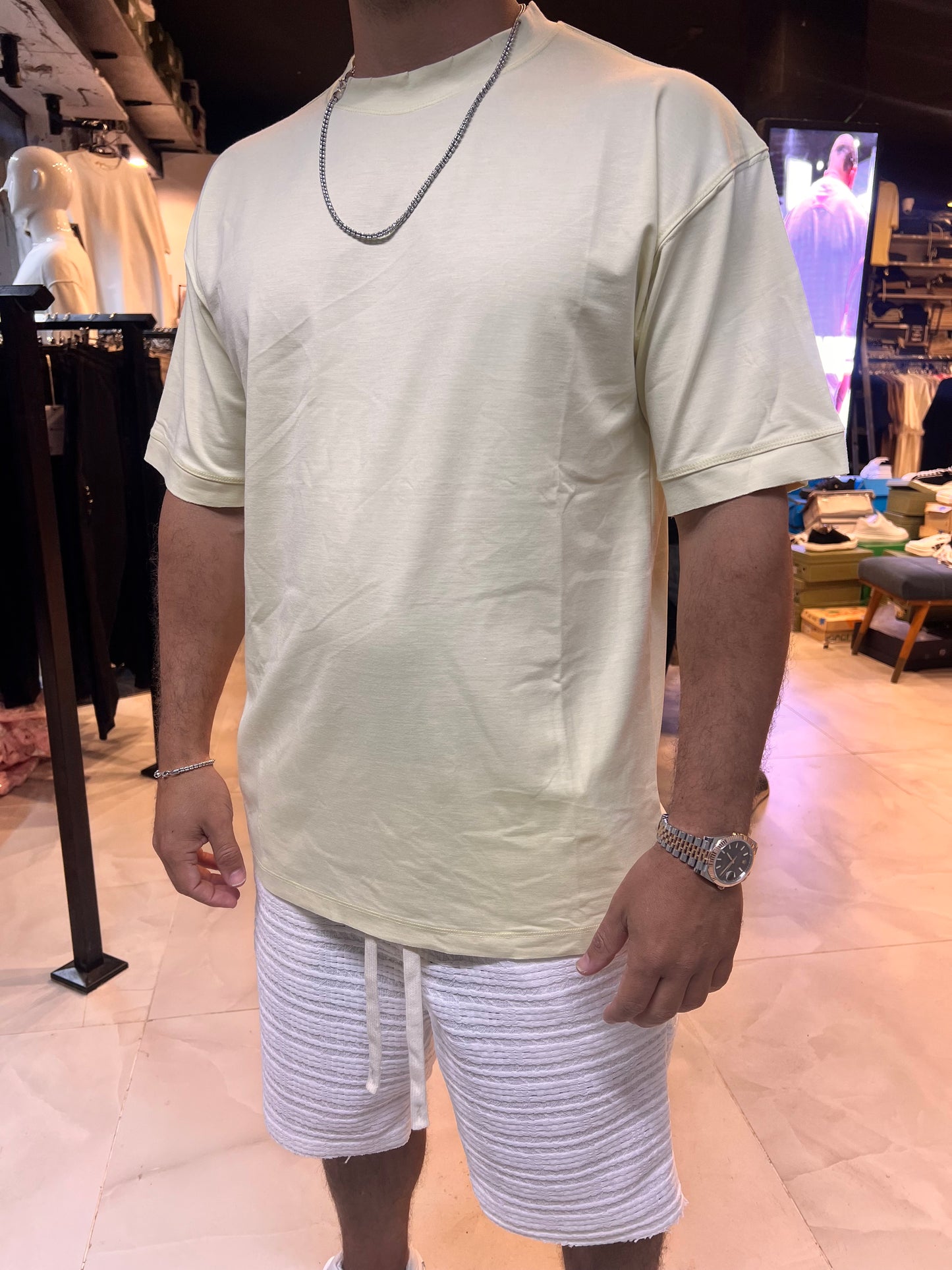 טישרט בד מרצרייז צהוב בהיר