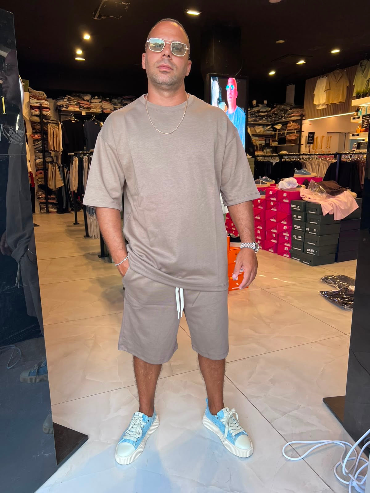 חליפת כותנה צבע מוקה