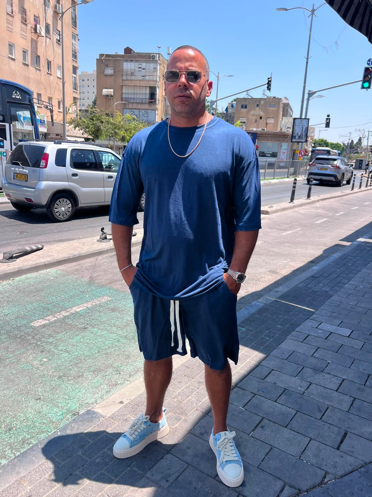 חליפת פשתן צבע כחול