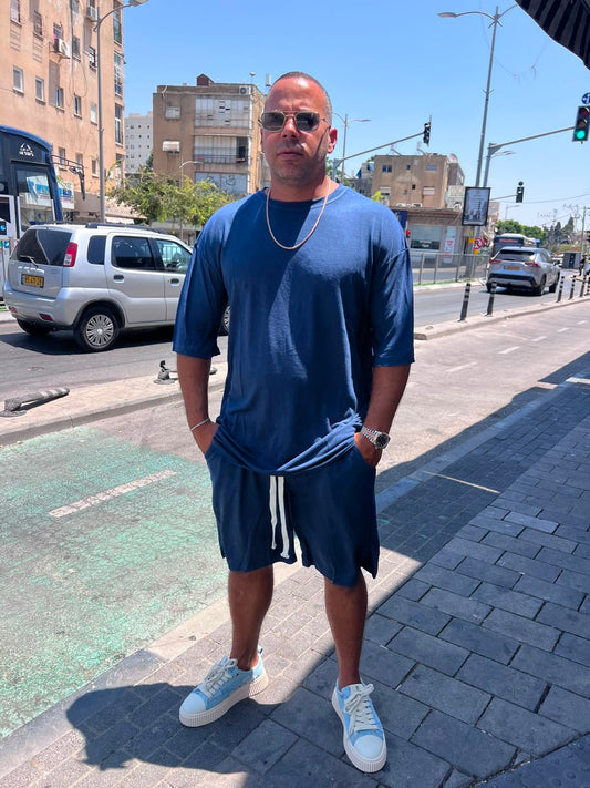 חליפת פשתן צבע כחול