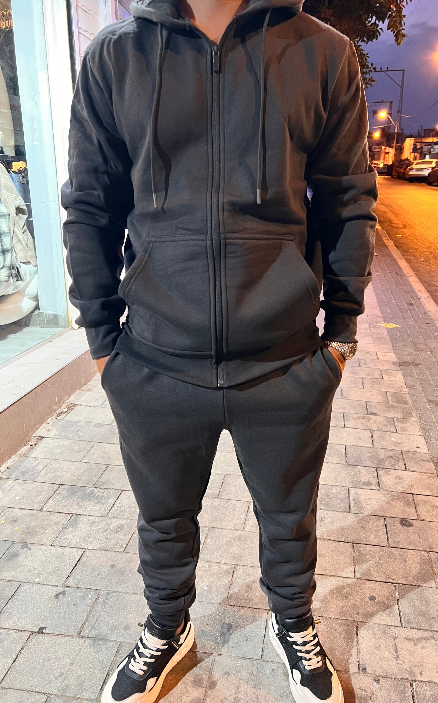 חליפת קפוצ׳ון רוכסן אפור